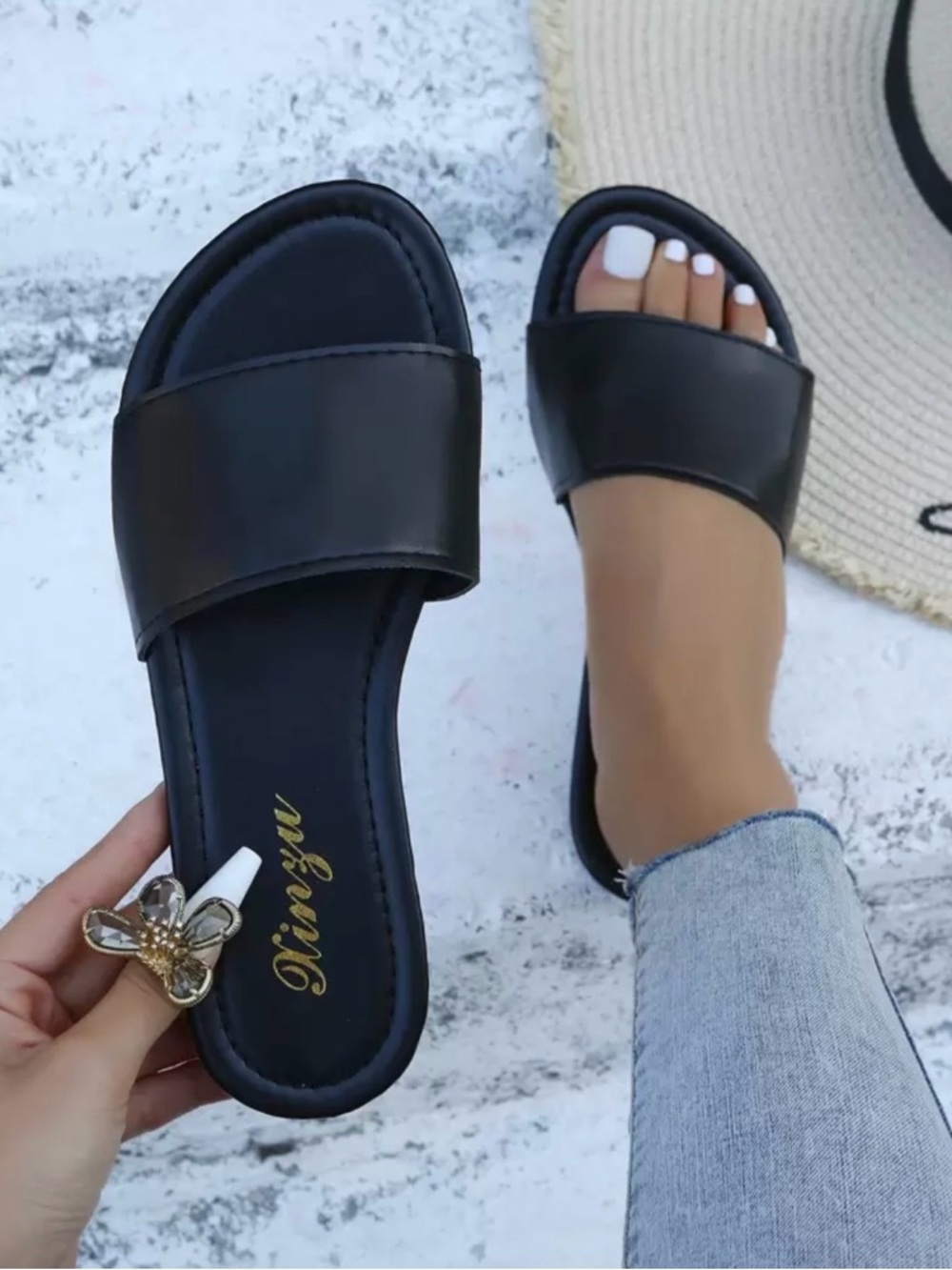 Black Slide Sandals for Women -